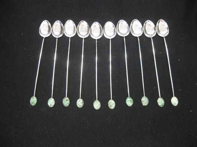 Appraisal: Carved Jade Sterling Stirrers circa 's '' excellent