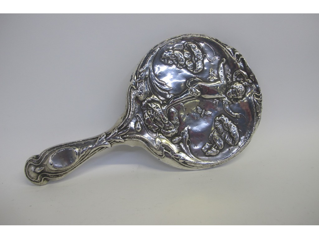 Appraisal: Art Nouveau silver backed hand mirror Birmingham