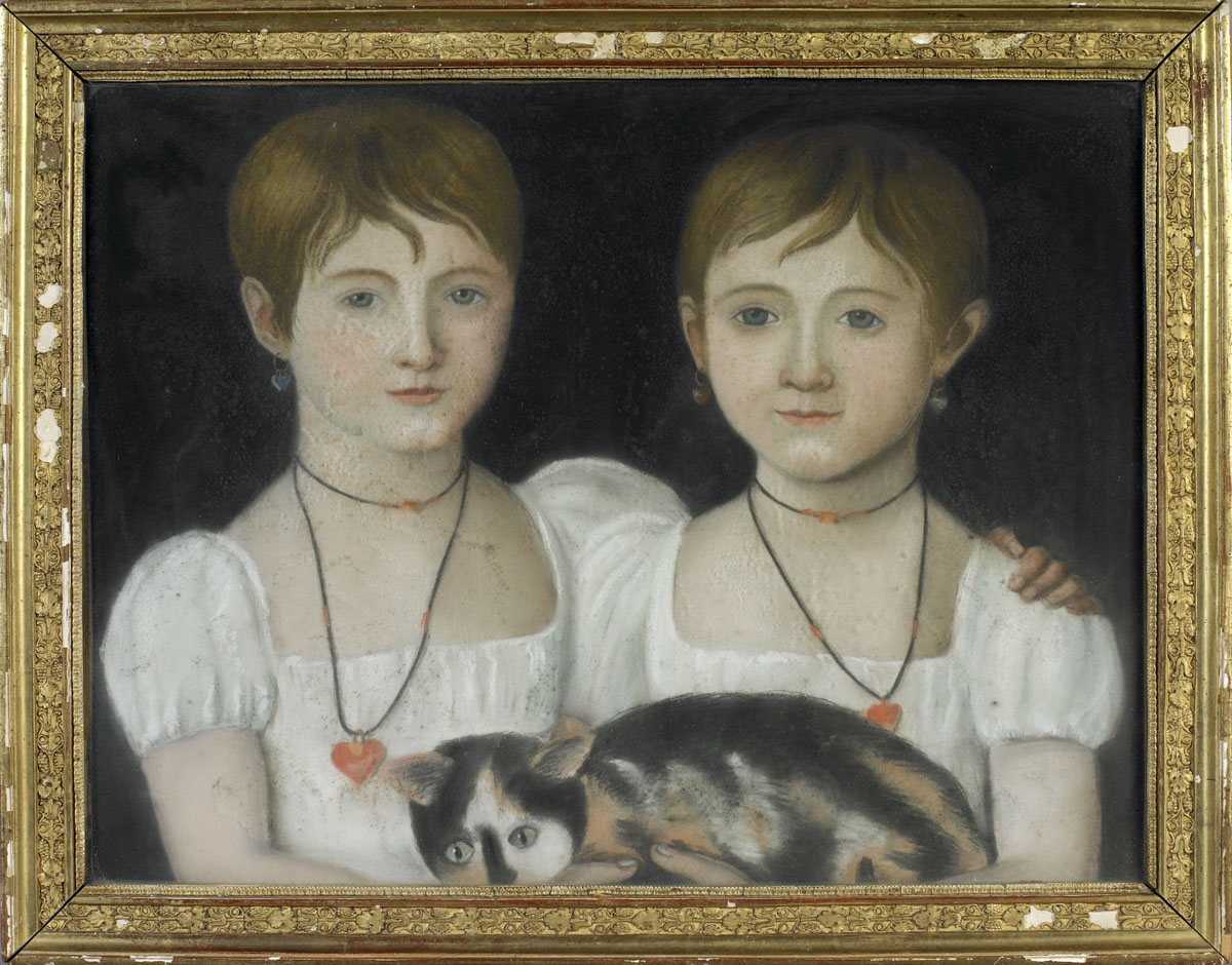 Appraisal: RARE PORTRAIT OF TWO YOUNG GIRLS HOLDING A CALICO CAT