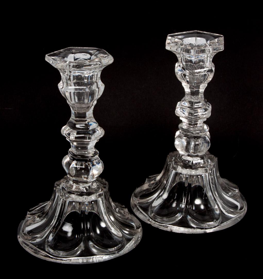 Appraisal: Pair Boston Sandwich glass candlesticks second quarter- th century colorless