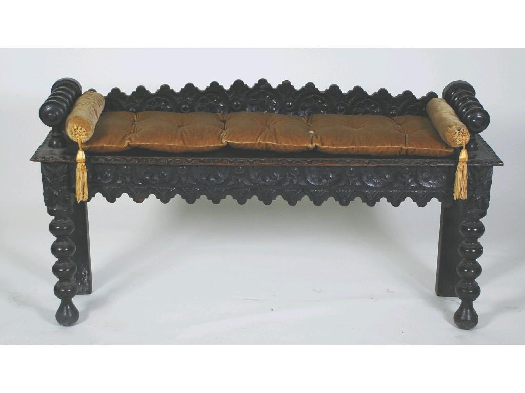 Appraisal: VICTORIAN CARVED OAK WINDOW SEAT the low back carved with