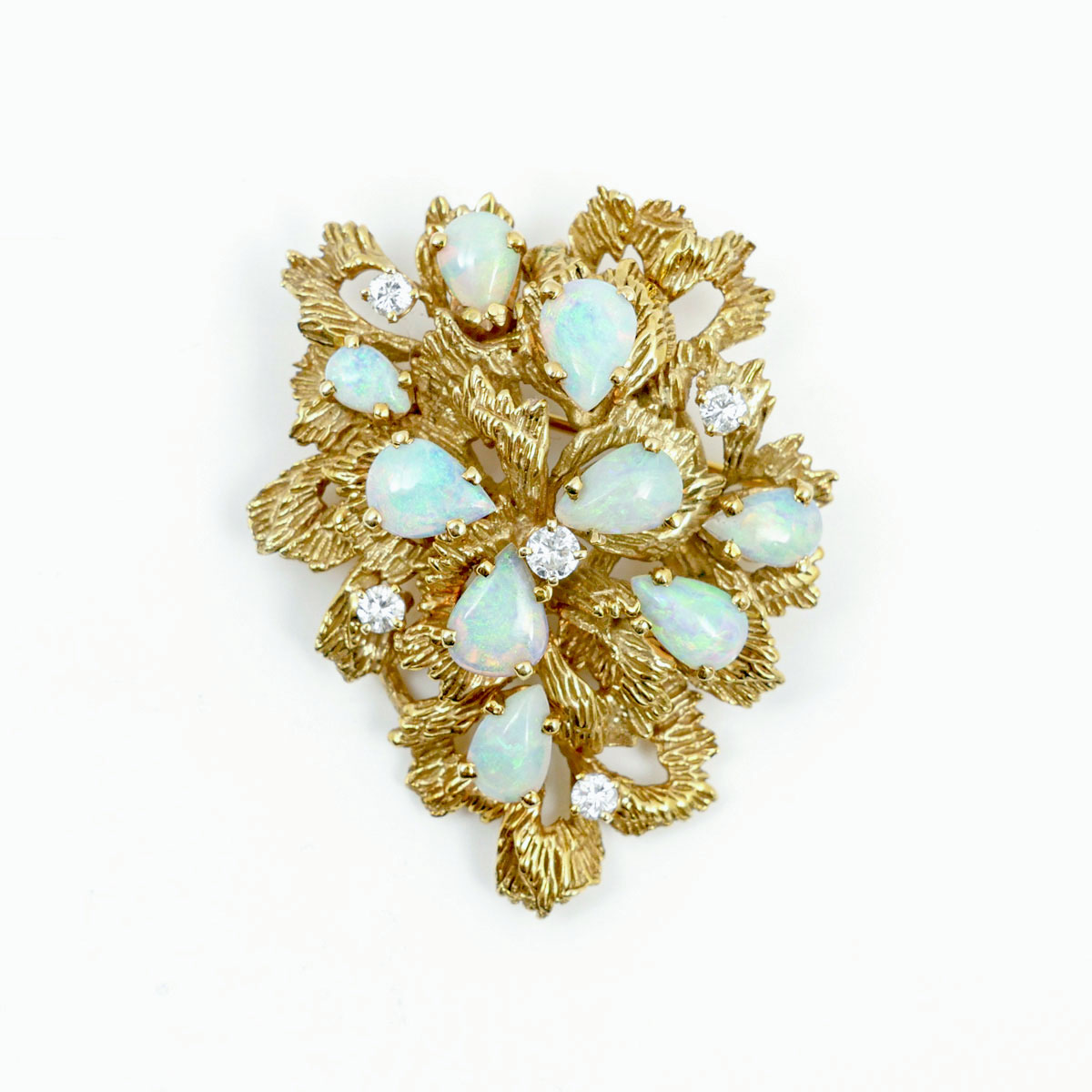 Appraisal: GORGEOUS K OPAL DIAMOND PENDANT BROOCH pear cabochon crystal opals