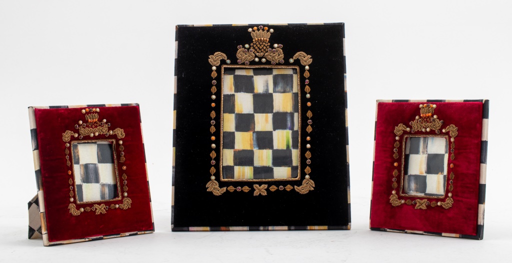 Appraisal: MACKENZIE-CHILDS VELVET PICTURE FRAMES MacKenzie Childs embroidered velvet picture frames