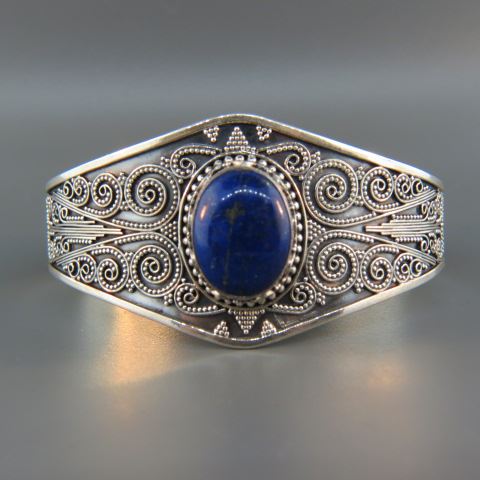 Appraisal: Lapis Sterling Silver Bracelet fancy bead wire work design cuff