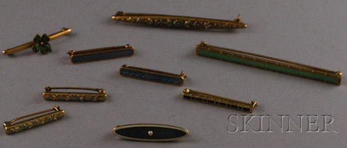 Appraisal: Group of Small Antique Gold and Enamel Pins six kt