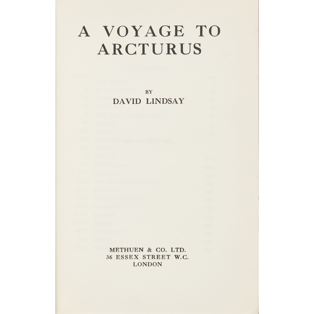 Appraisal: Lindsay David A Voyage to Arcturus London Methuen First edition