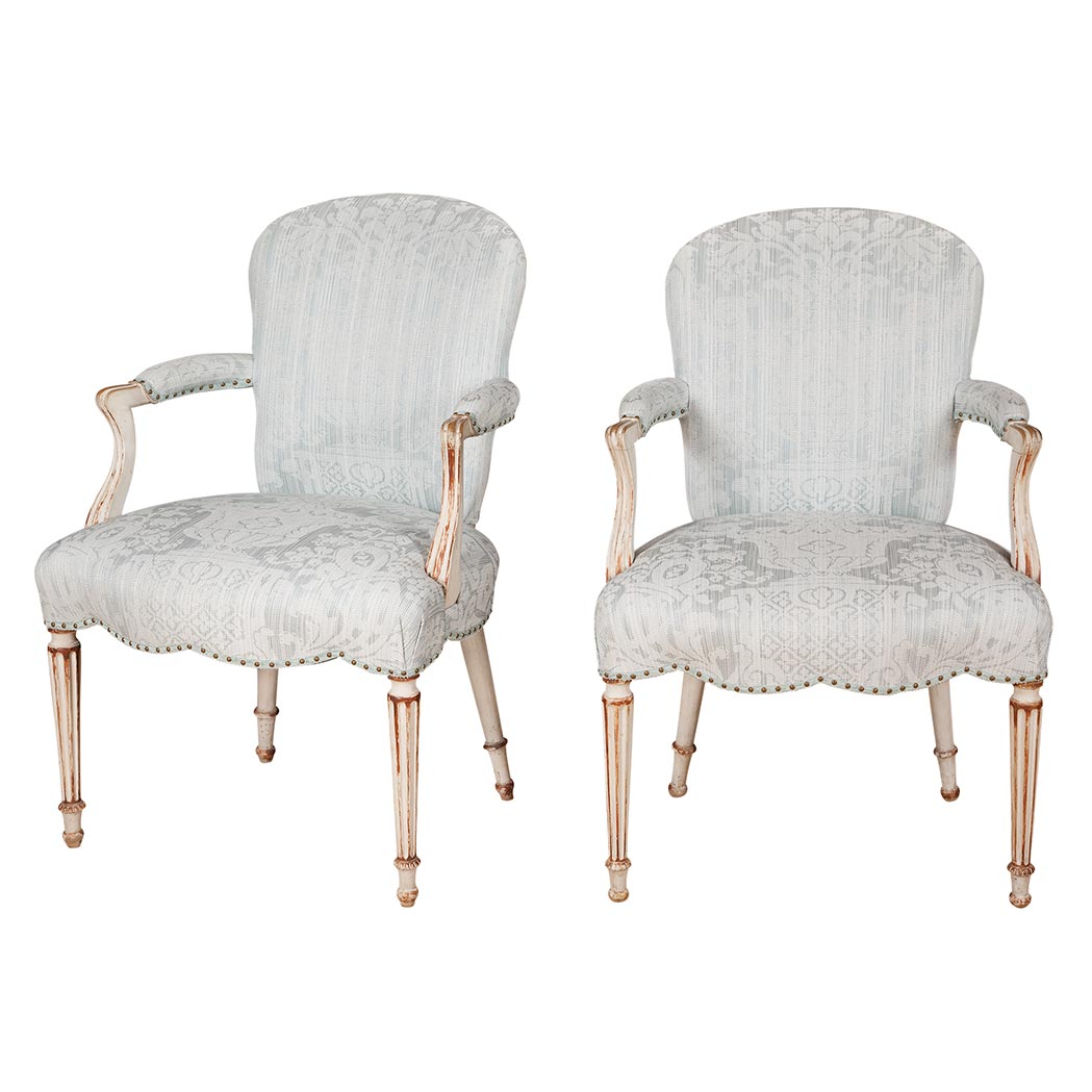 Appraisal: Pair of George III Style Painted Open Armchairs Each arched