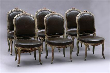 Appraisal: SET OF SIX LOUIS XV-STYLE CARVED AND PAINTED CHAISES Each