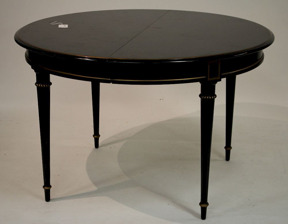 Appraisal: Ebonized Parcel Gilt Dining Table Louis XVI style extension dining