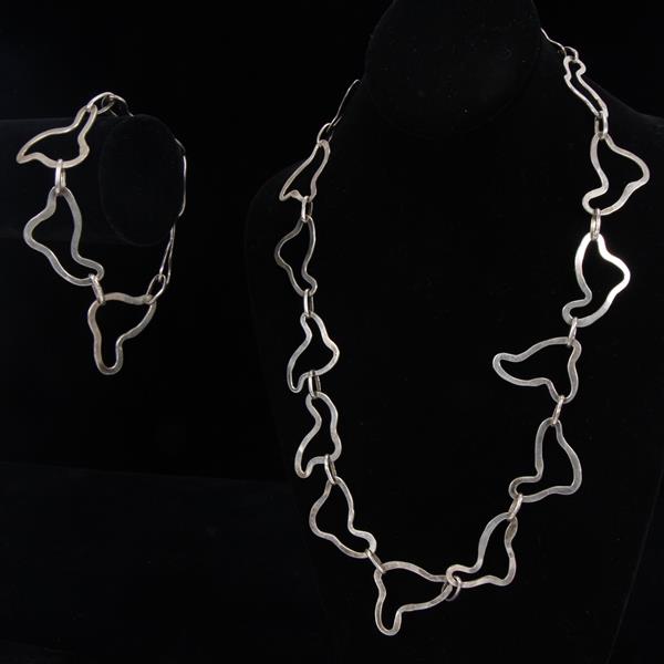 Appraisal: Contemporary Modernist Abstract Sterling pc freeform link Necklace Bracelet set