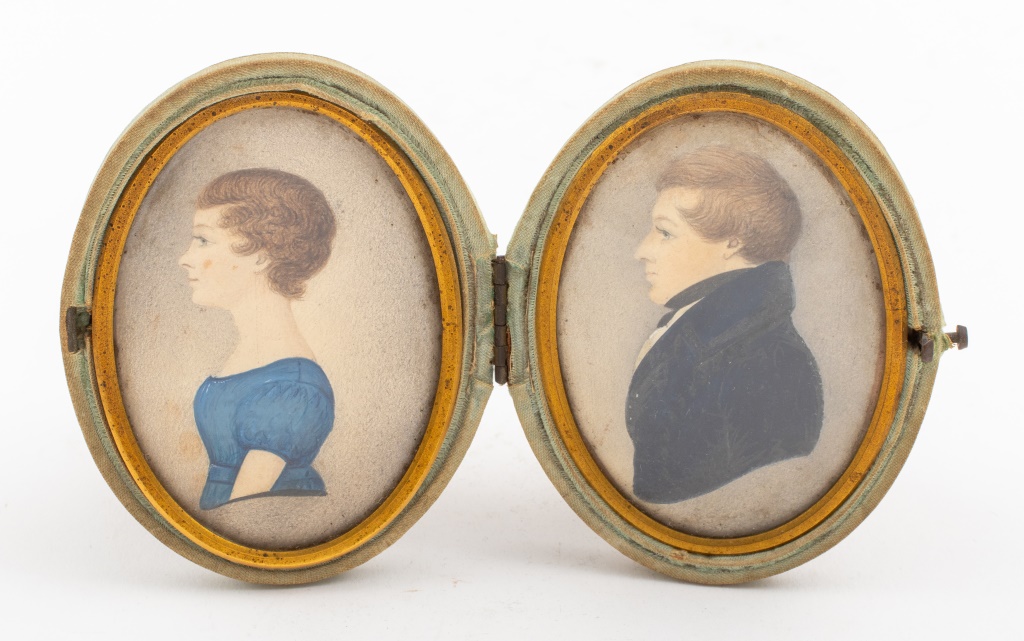 Appraisal: AMERICAN SCHOOL PAIR OF MINIATURE PORTRAITS American School ca pair