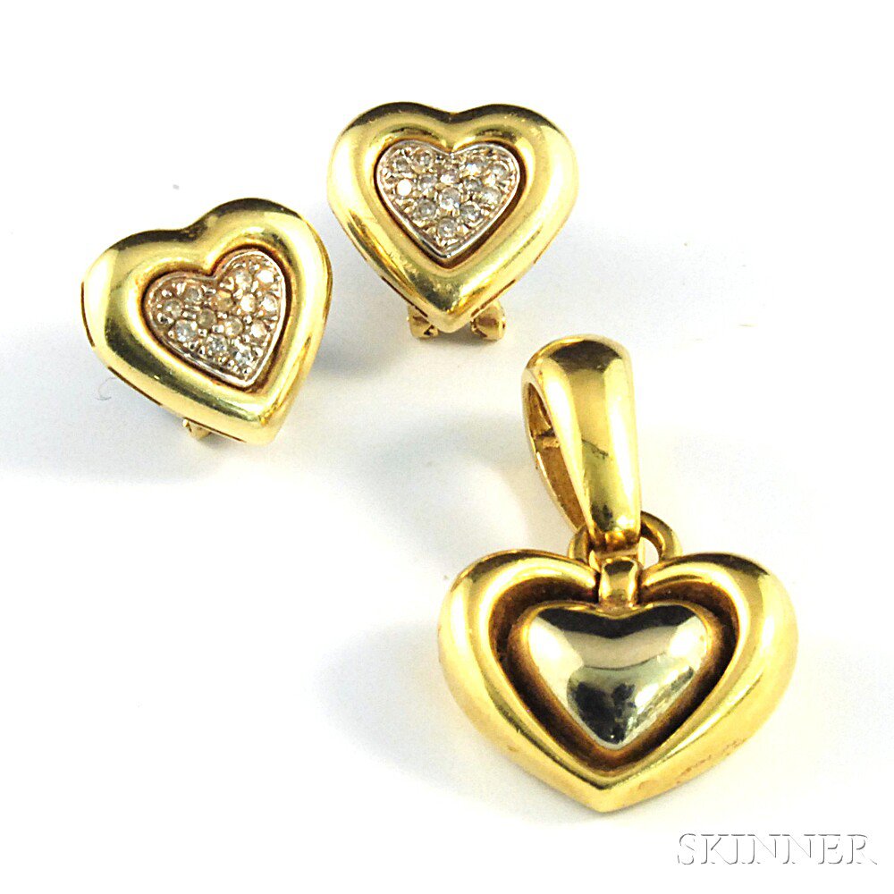 Appraisal: Two Pieces of Gold Heart Jewelry a Chimento bicolor kt