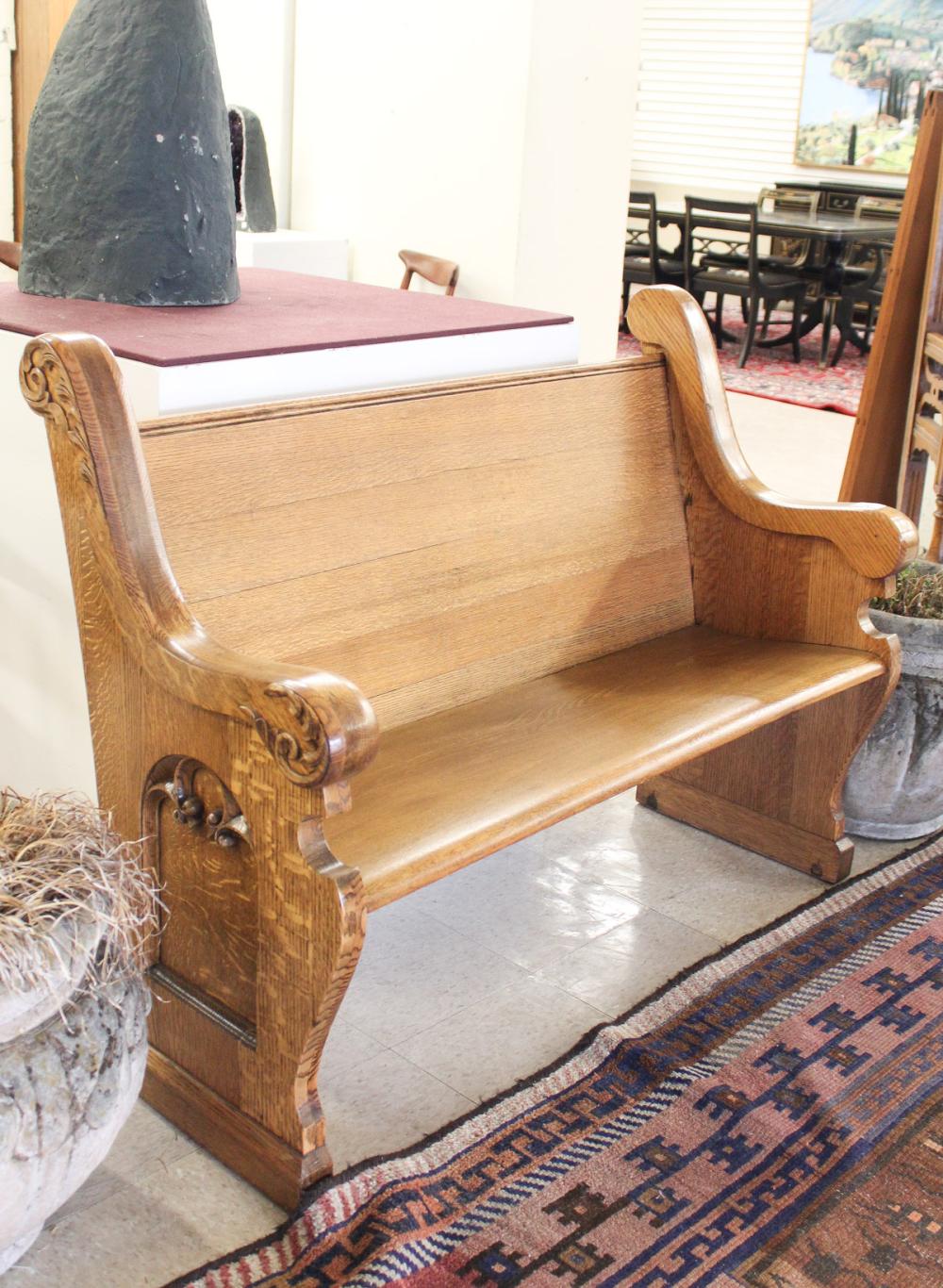 Appraisal: SHORT OAK CHURCH BENCH American c H x L