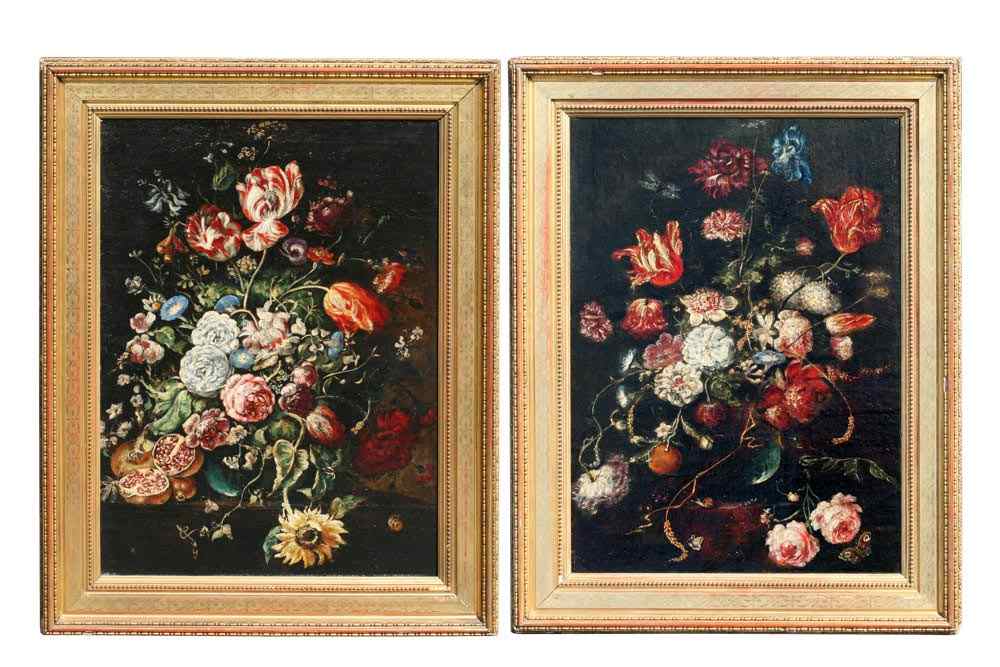 Appraisal: PAIR OF TH C NEOCLASSICAL STYLE FLORAL STILL LIFE OILS