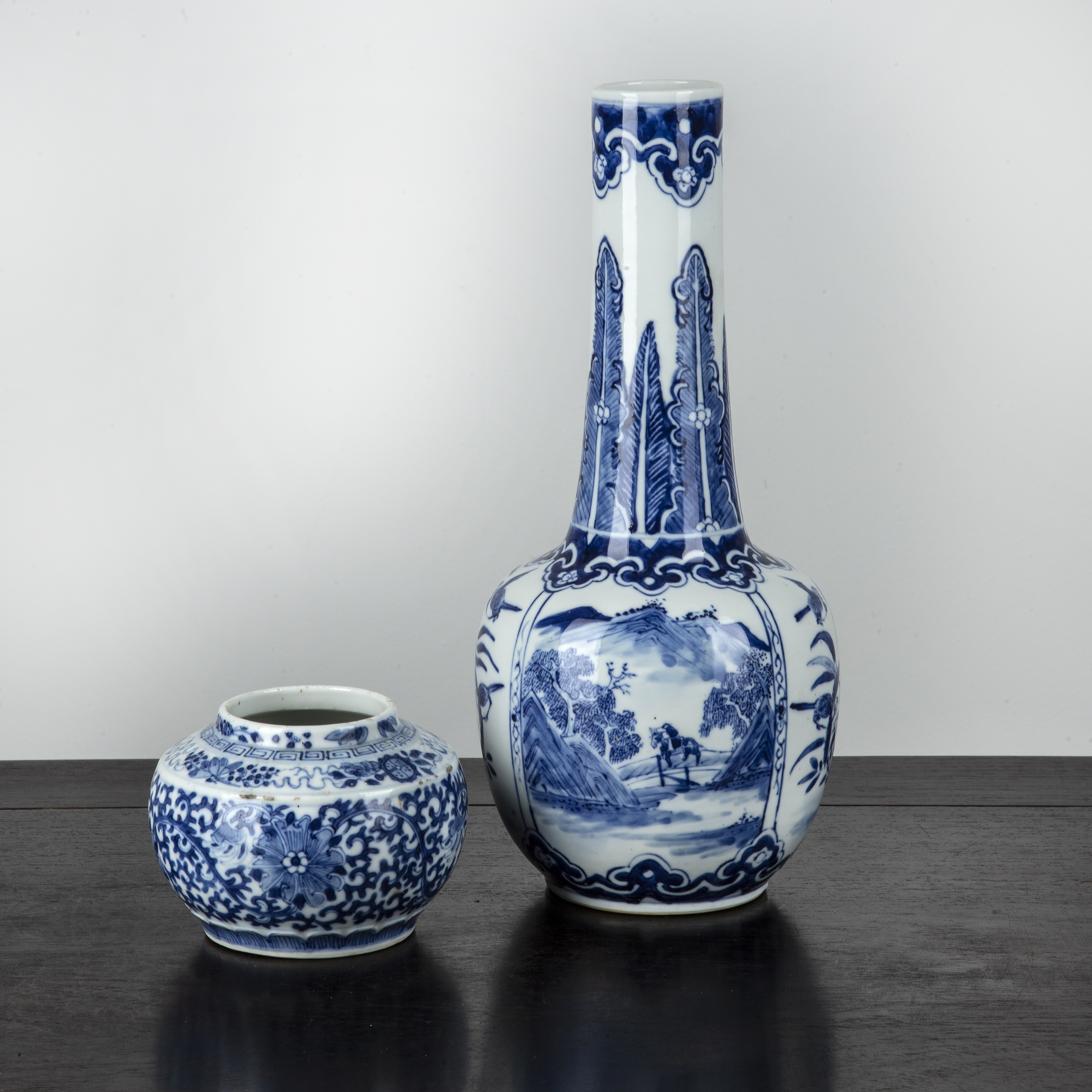 Appraisal: Blue and white porcelain bottle vaseChinese th Century with leaf