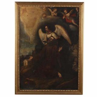 Appraisal: Spanish Colonial School Saint Francis Receiving the Stigmata with Angels