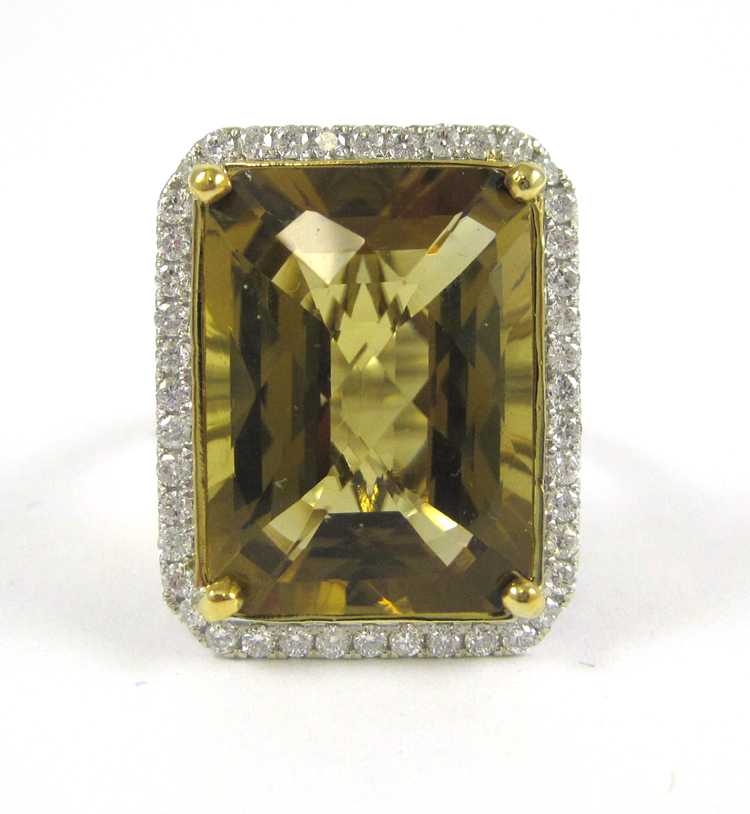 Appraisal: SMOKY CITRINE DIAMOND AND FOURTEEN KARAT GOLD RING The white