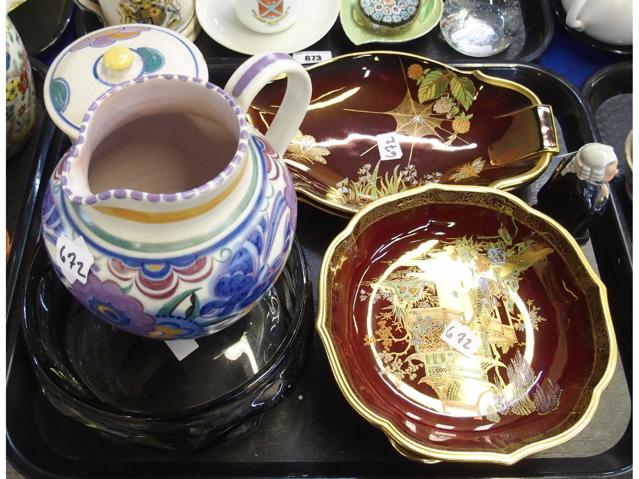 Appraisal: Tray comprising Carlton Ware Rouge Royale dishes Crown Devon dish