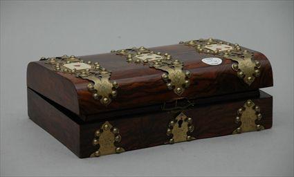 Appraisal: Wood and Brass-Bound Box Inlaid with Faux Playing Cards