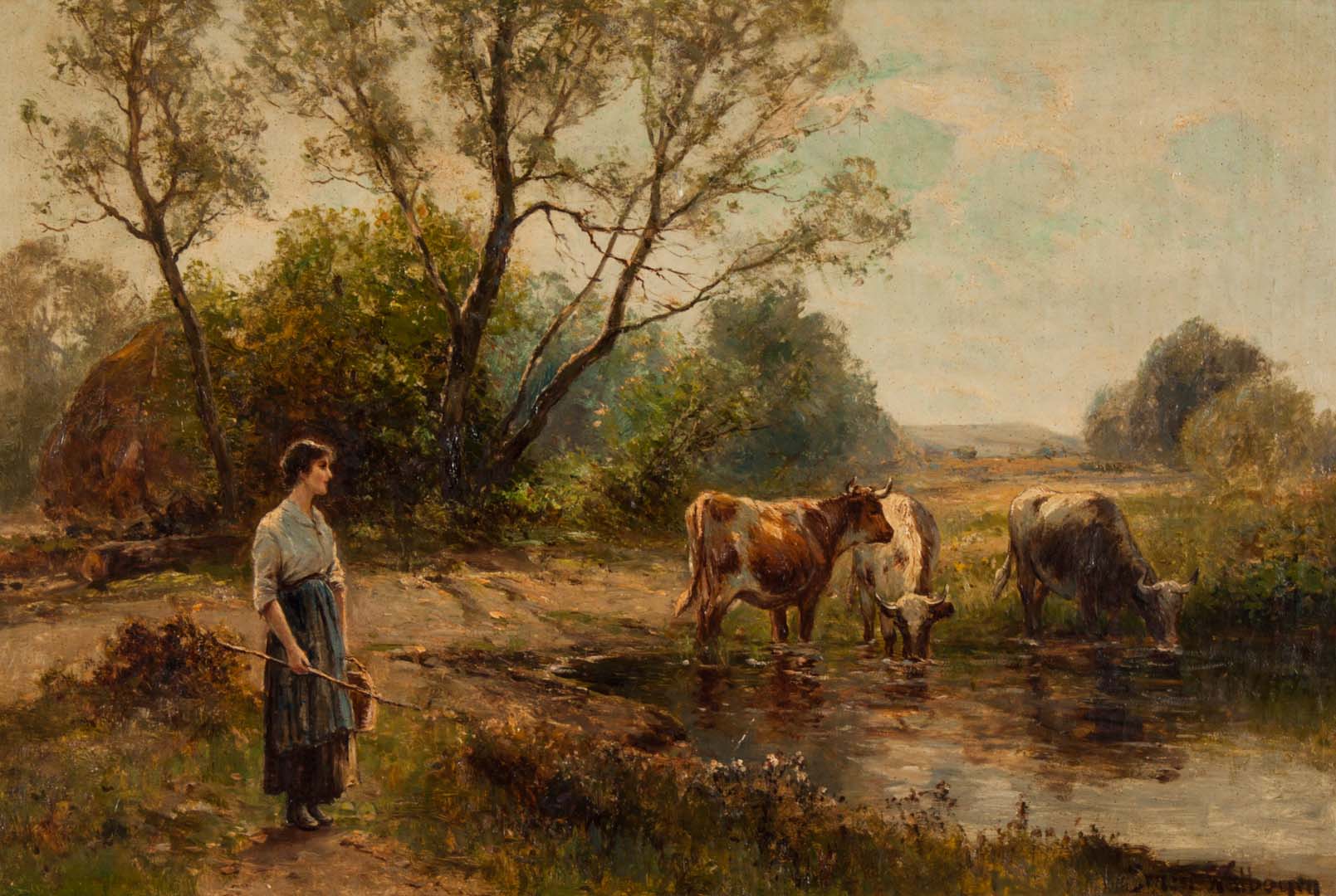 Appraisal: Ernest Walbourn Cattle Watering oil on canvas British - Signed