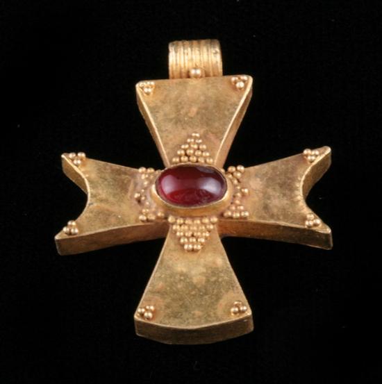 Appraisal: BYZANTINE HOLLOW YELLOW GOLD CROSS Circa A D Centering bezel