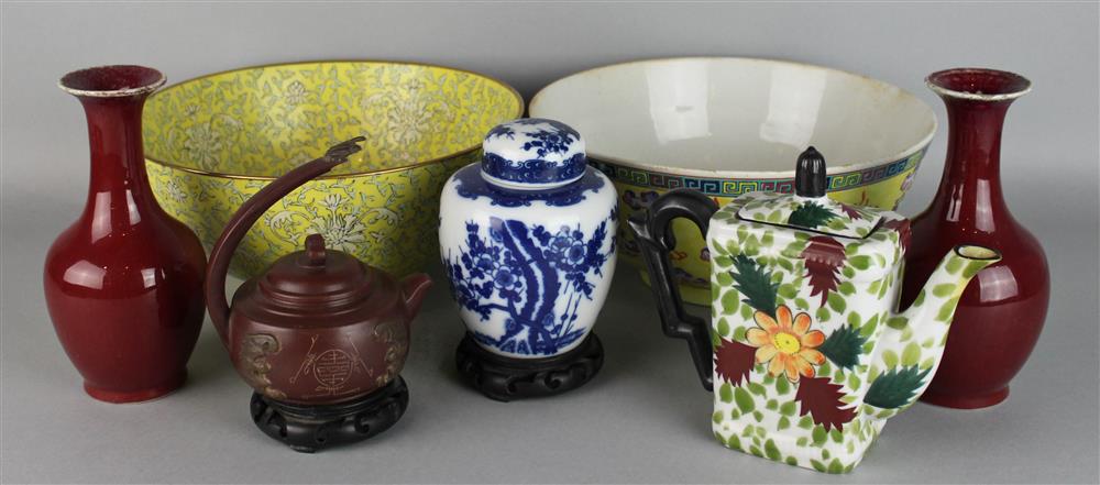 Appraisal: GROUP OF ASIAN ITEMS including two yellow glazed bowls an