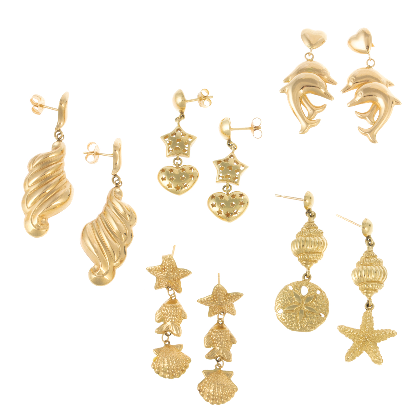 Appraisal: FIVE PAIRS OF DANGLE EARRINGS IN K K yellow gold