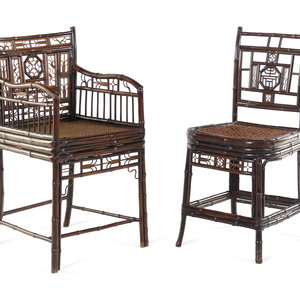 Appraisal: Two Chinese Export Bamboo and Cane Chairs Circa Height x