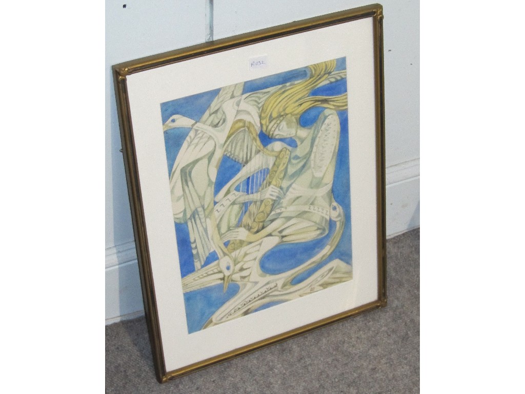 Appraisal: Watercolour 'Harpist' monogrammed L E lower right