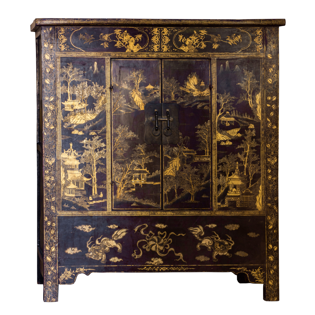 Appraisal: CHINESE GILT LACQUERED CABINET Chinese gilt lacquered cabinet painted in