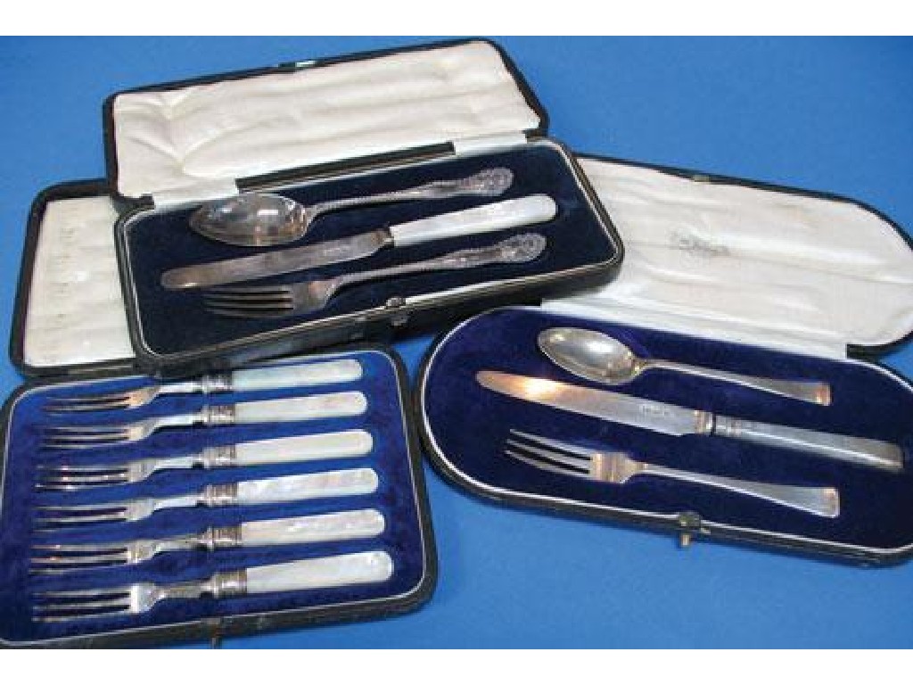 Appraisal: A CASED CHRISTENING SET comprising knife fork and spoon the