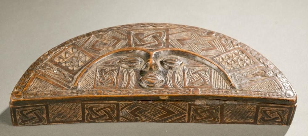 Appraisal: Kuba carved lidded box th c A semi-circular shaped lidded