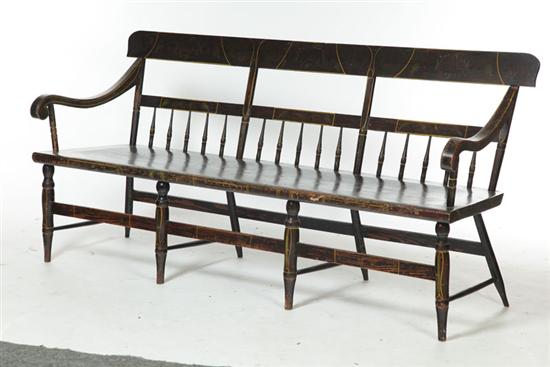 Appraisal: DECORATED WINDSOR BENCH American nd quarter- th century mixed woods