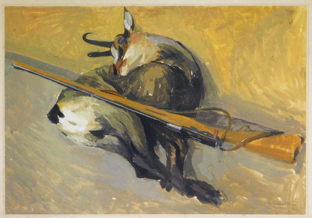 Appraisal: ALBERT CHAVAZ ALPINE IBEX RIFLE GAME PAINTING Albert ChavazSwitzerland -