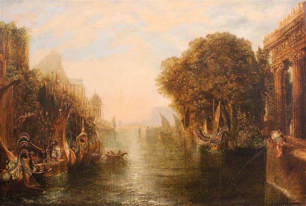 Appraisal: STYLE OF TURNER TH CENTURY CLASSICAL HARBOR SCENE Oil on