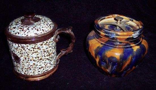 Appraisal: A brown and blue glazed tobacco jar and cover cm