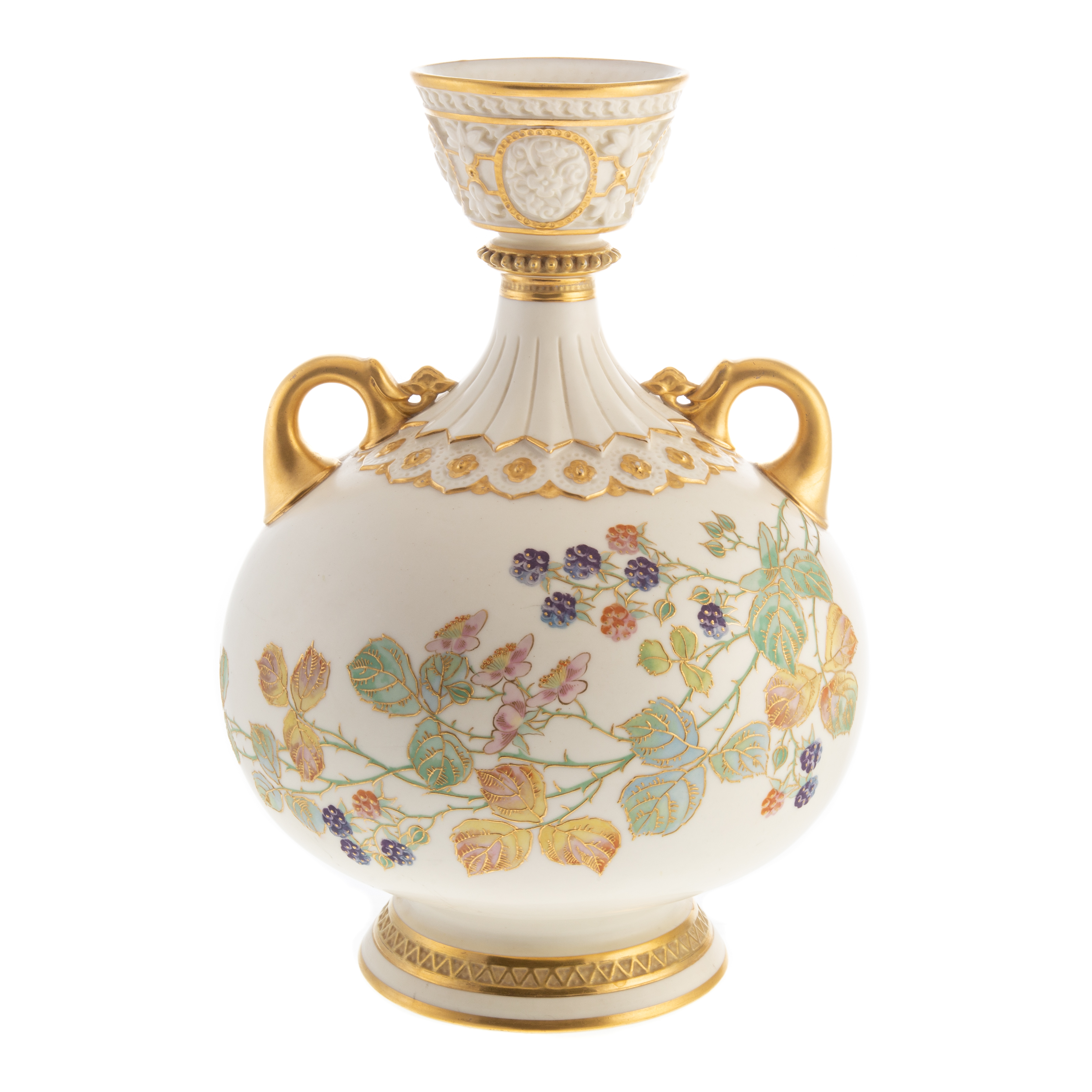 Appraisal: ROYAL WORCESTER CHINA BULBOUS VASE Dated molded floral reliefs and