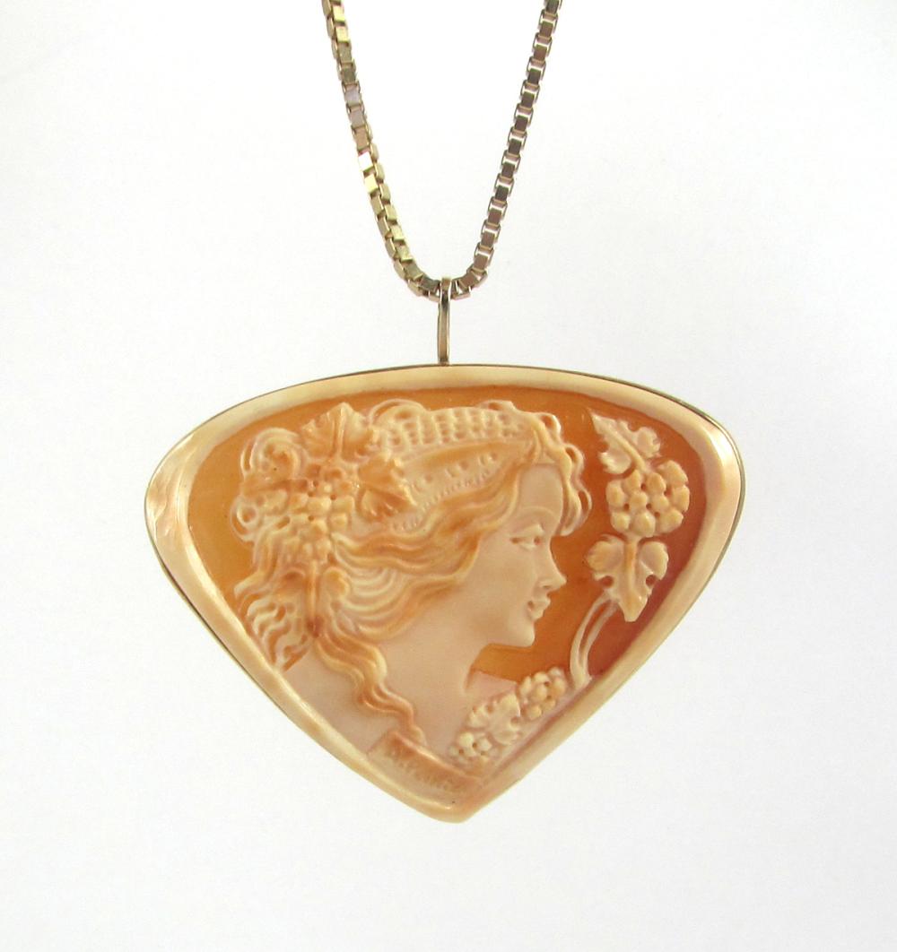 Appraisal: SIGNED PORTRAIT CAMEO AND FOURTEEN KARAT GOLD NECKLACE with a