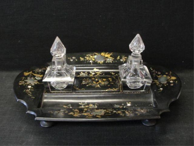 Appraisal: JENNENS BETTRIDGE Papier Mache Mother of Pearl Victorian Ink Stand