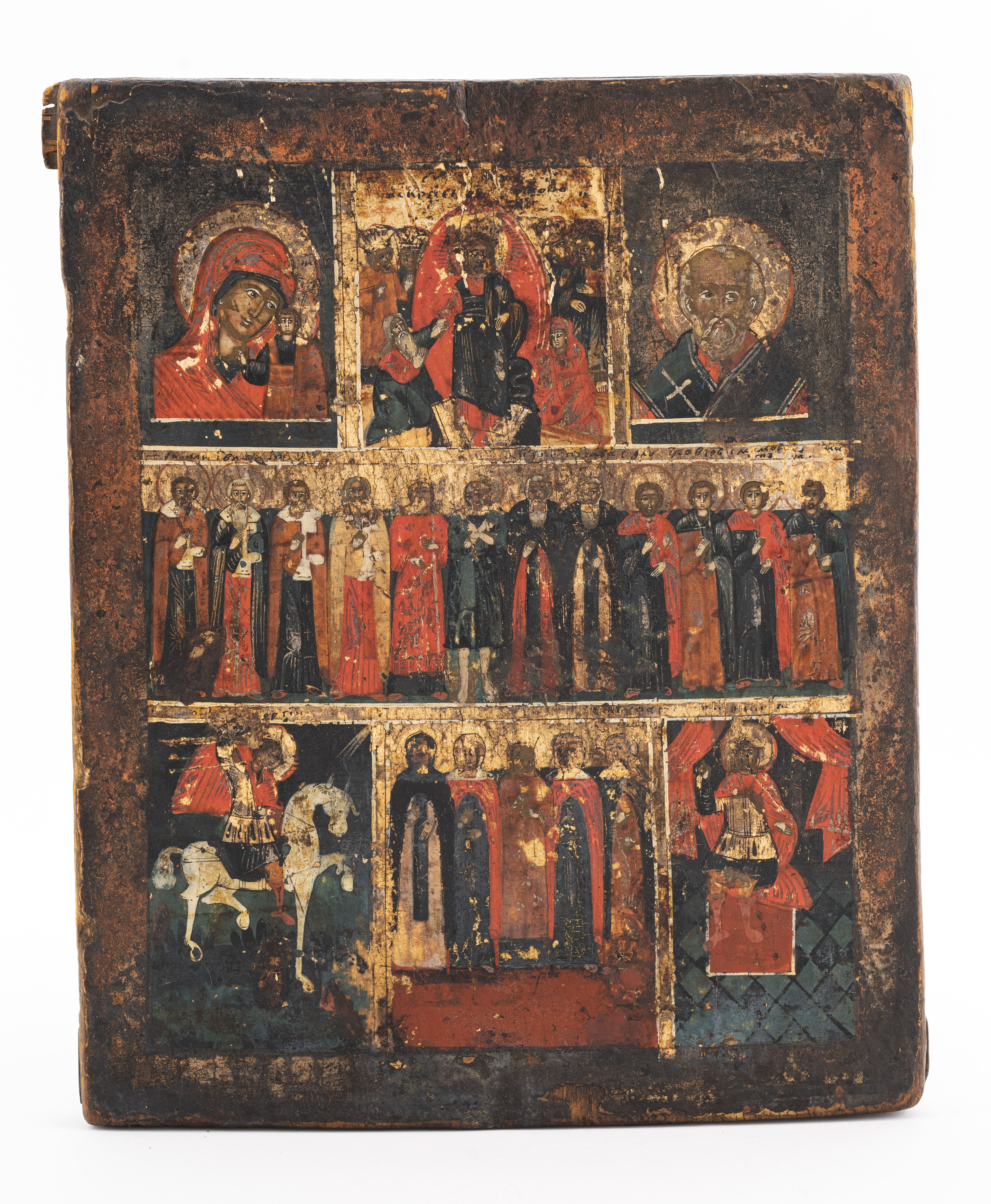 Appraisal: RUSSIAN ICON OF SAINTS TH C Antique Russian icon depicting