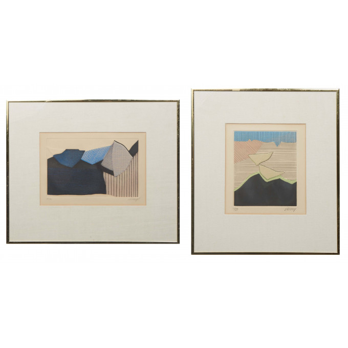 Appraisal: Bertrand Dorny French - Two Untitled Abstracts th c pair