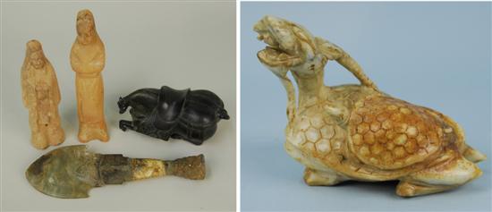 Appraisal: GROUP OF FIVE ASIAN ARTIFACTS including a carved hardstone dragon