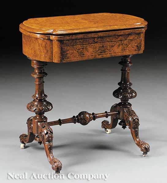 Appraisal: A Fine English Inlaid Carved and Burl Walnut Games Table