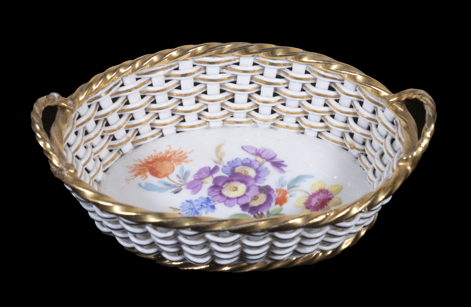 Appraisal: MEISSEN OVAL BASKET FORM BOWL Oval German Porcelain Dish late