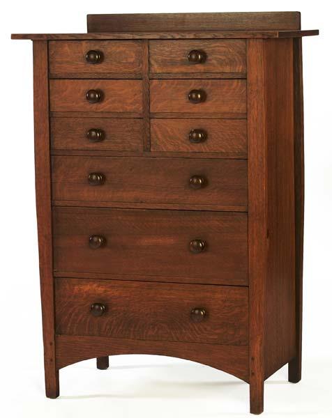 Appraisal: GUSTAV STICKLEY Nine-drawer chest no designed by Harvey Ellis Branded