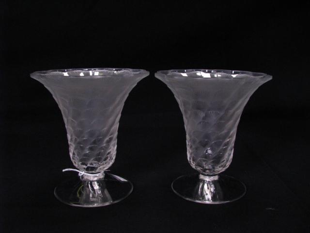 Appraisal: Pair of signed Lalique crystal Lucie vases '' tall