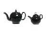 Appraisal: TWO STAFFORDSHIRE 'JACKFIELD' BLACKWARE TEAPOTS of globular shape with crabstock