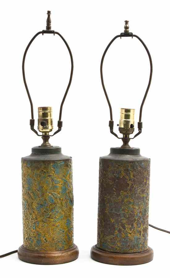 Appraisal: A Pair of Wallpaper Printing Cylinders mounted as lamps with