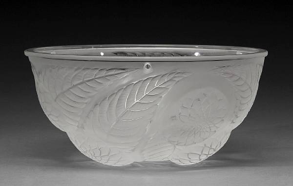 Appraisal: A Lalique molded and frosted glass plafonnier Dahlias Marcilhac model