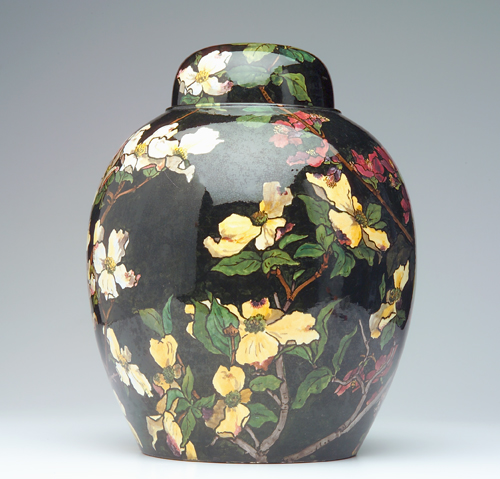 Appraisal: JOHN BENNETT Large covered jar painted with branches of yellow